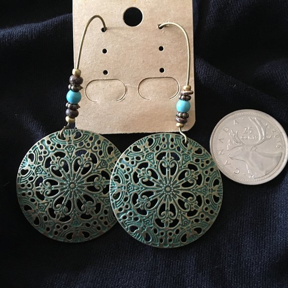 Earrings, dangle, hook, turquoise bead,boho - Picture 2 of 3